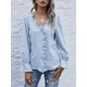 thumbnail image 5 of Blusa de mujer con volantes, cuello en V, abotonado, camisa de manga larga con puño delantero, Tops Abanopi Azul/Extragrande, 5 of 7