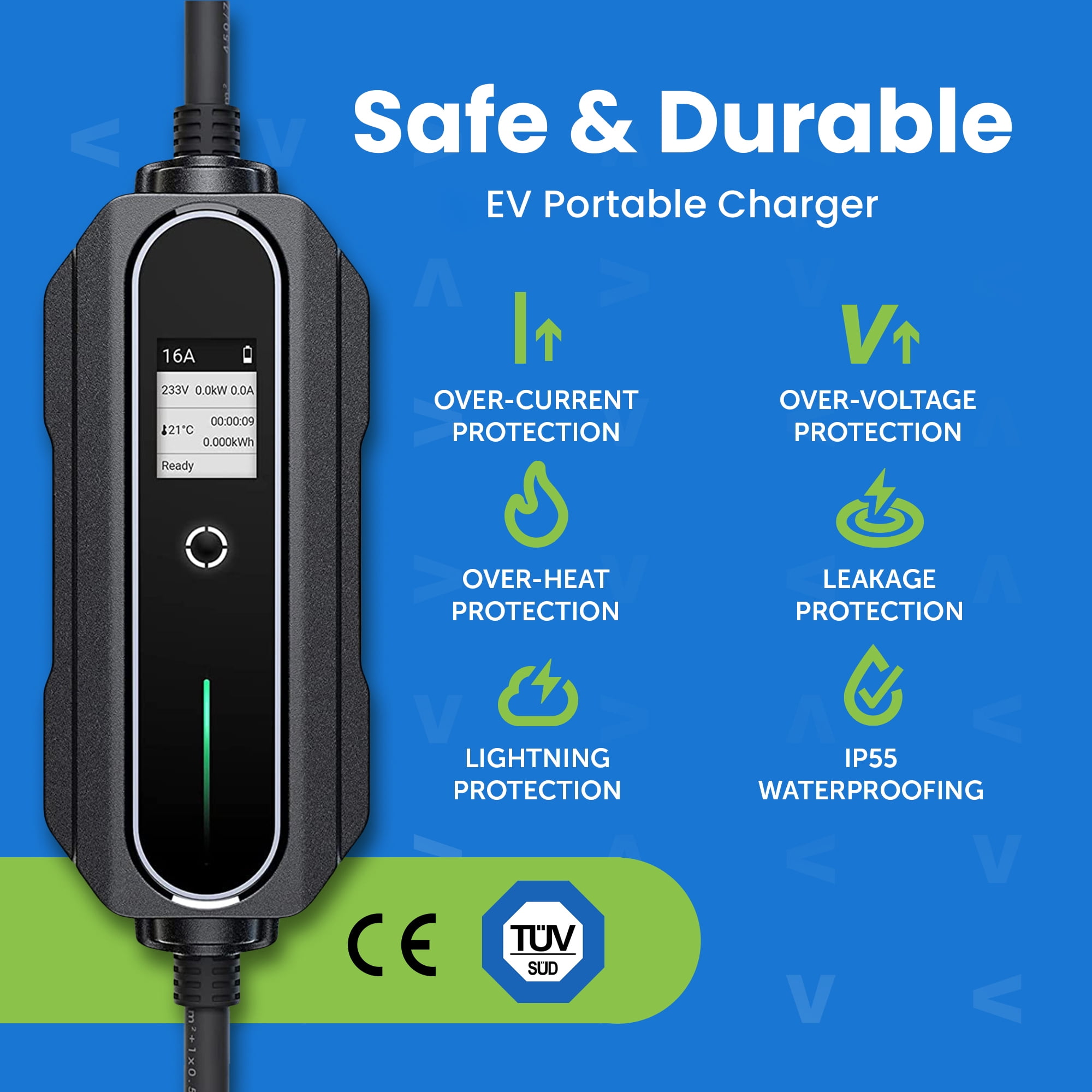 AFYEEV Portable Type2 IEC62196-2 EV Charger 16A GB/T EVSE Charging Cable  Type1 SAE J1772 EU Plug Controller Wallbox for Car
