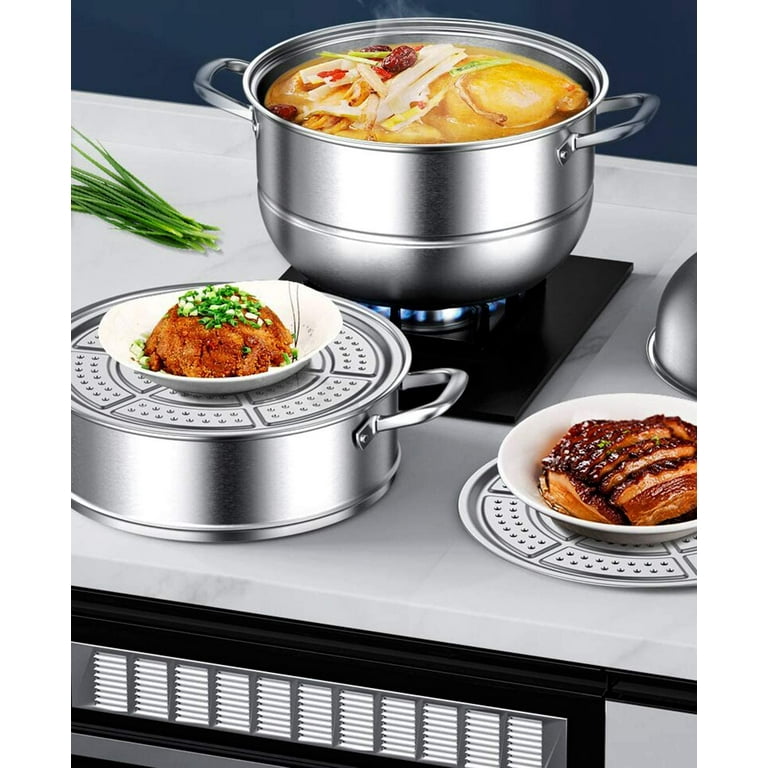 Stainless Steel Steamer Pot Thick-bottomed, 3 Tier Food Steamer for  Cooking, Large Metal Steam Cooker, Work for Induction and Stove, Suitable  for Tamale, Vegetable, Dumpling and Seafood 
