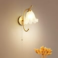 thumbnail image 2 of Nordic Wall Light Elegant Wall Sconce with Pull Chain Switch, Flower Glass Wall Lamp Shade Copper Wall Mount Lighting Fixture, Bedroom Bedside Living Room E14 Wall Sconces, 2 of 6