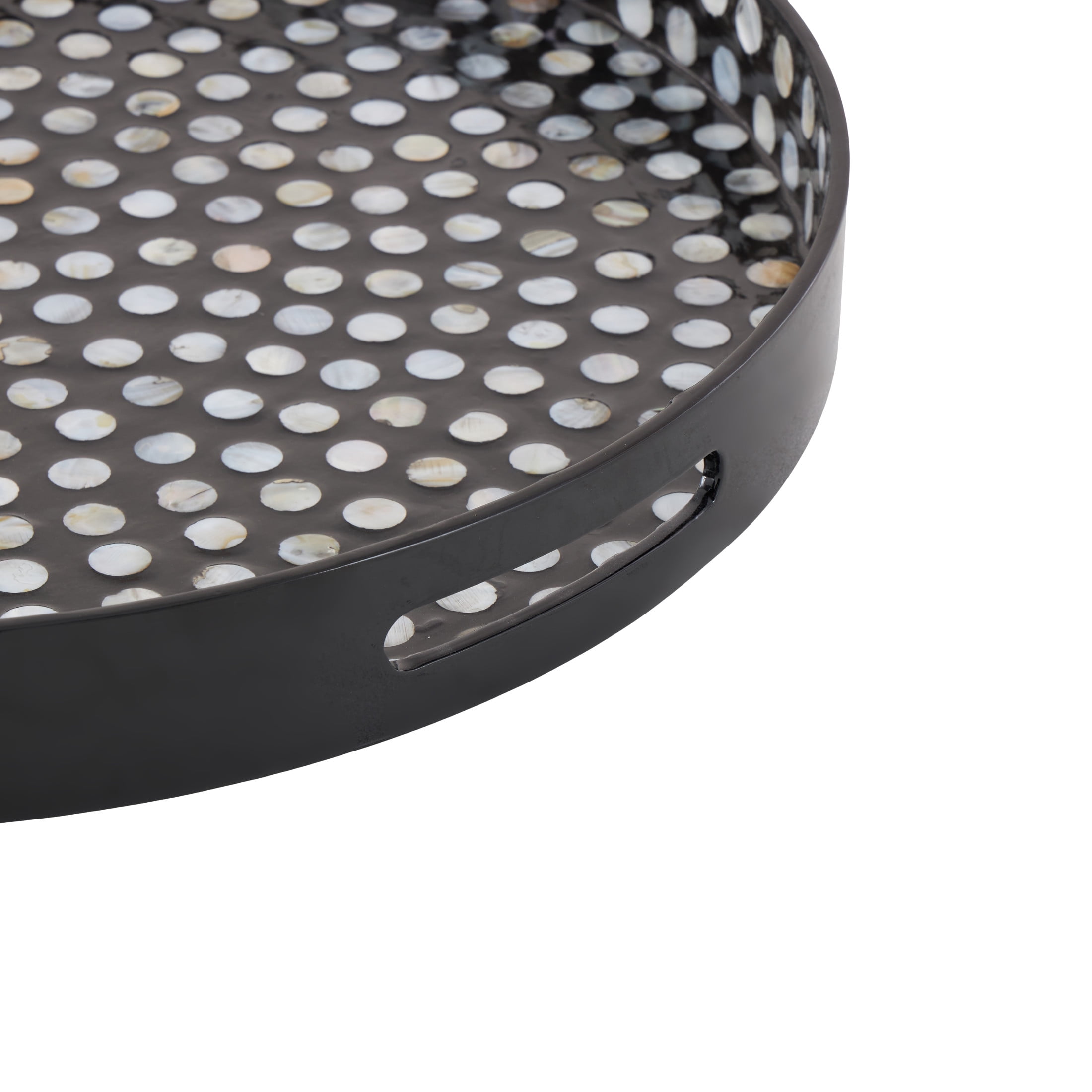 DecMode 24" x 24" Black Mother of Pearl Shell Handmade Nautical Tray with Slot Handles, 1-Piece