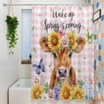 thumbnail image 3 of Spring Cow Standard Shower Curtain Set, Waterproof Shower Curtains for Bathroom, Summer Sunflower Botanical Pink Plaid Washable Fabric Bath Curtain for Bathtub Decoration with Hooks 72x72 Inches, 3 of 9
