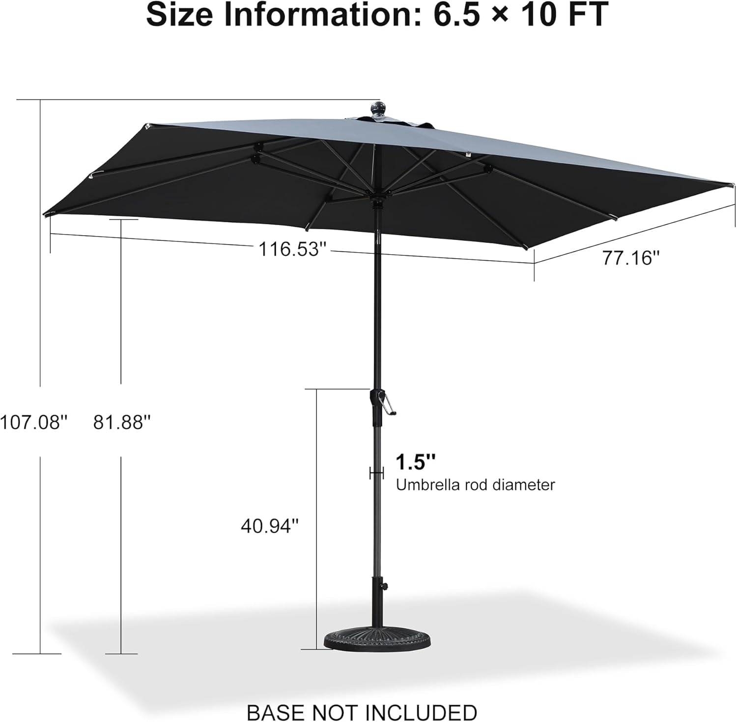 PURPLE LEAF 10' x 6.5' Rectangular Outdoor Table Umbrella with Crank and Tilt, Aluminum Frame Patio Market Sun Umbrella, 8 Sturdy Ribs, Gray