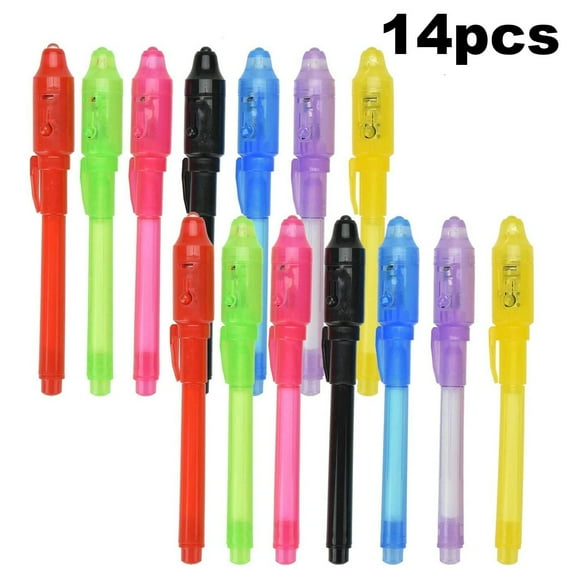 Xihbxyly Juego de Bolígrafos Invisibles de 14 Piezas con Luz Integrada, Tinta Que Desaparece, Mensajes Divertidos Que Se Revelan con Luz, Apto para Todas Las Edades, Portátil y Compacto, Tamaño de 13