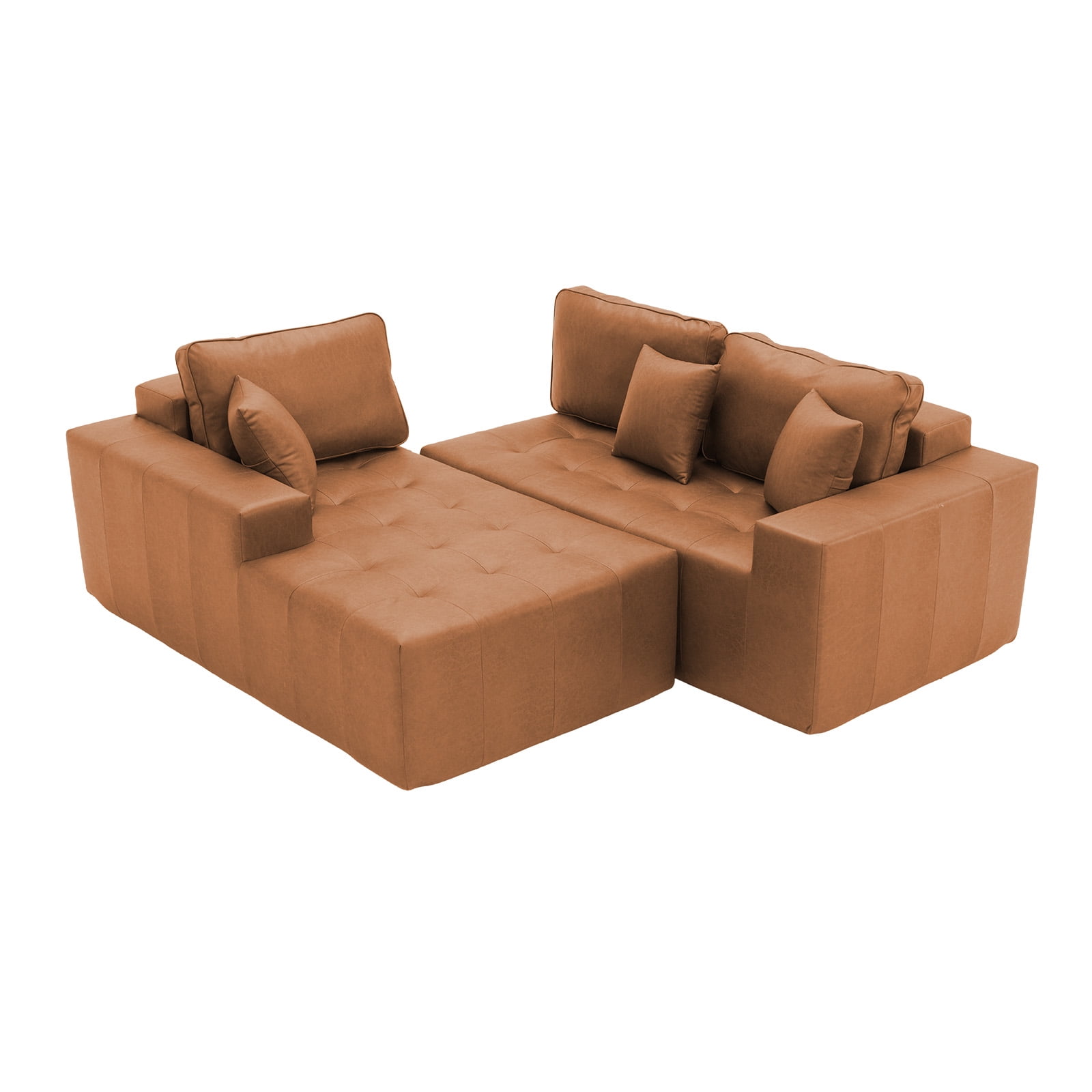 Howcool Boneless Cloud Sectional Sofa with Chaise,Faux Leather L-Shaped Couch,Deep Seat Modular Sofa with Wide Armrests,No Assembly Required,Left-Facing,Light Brown