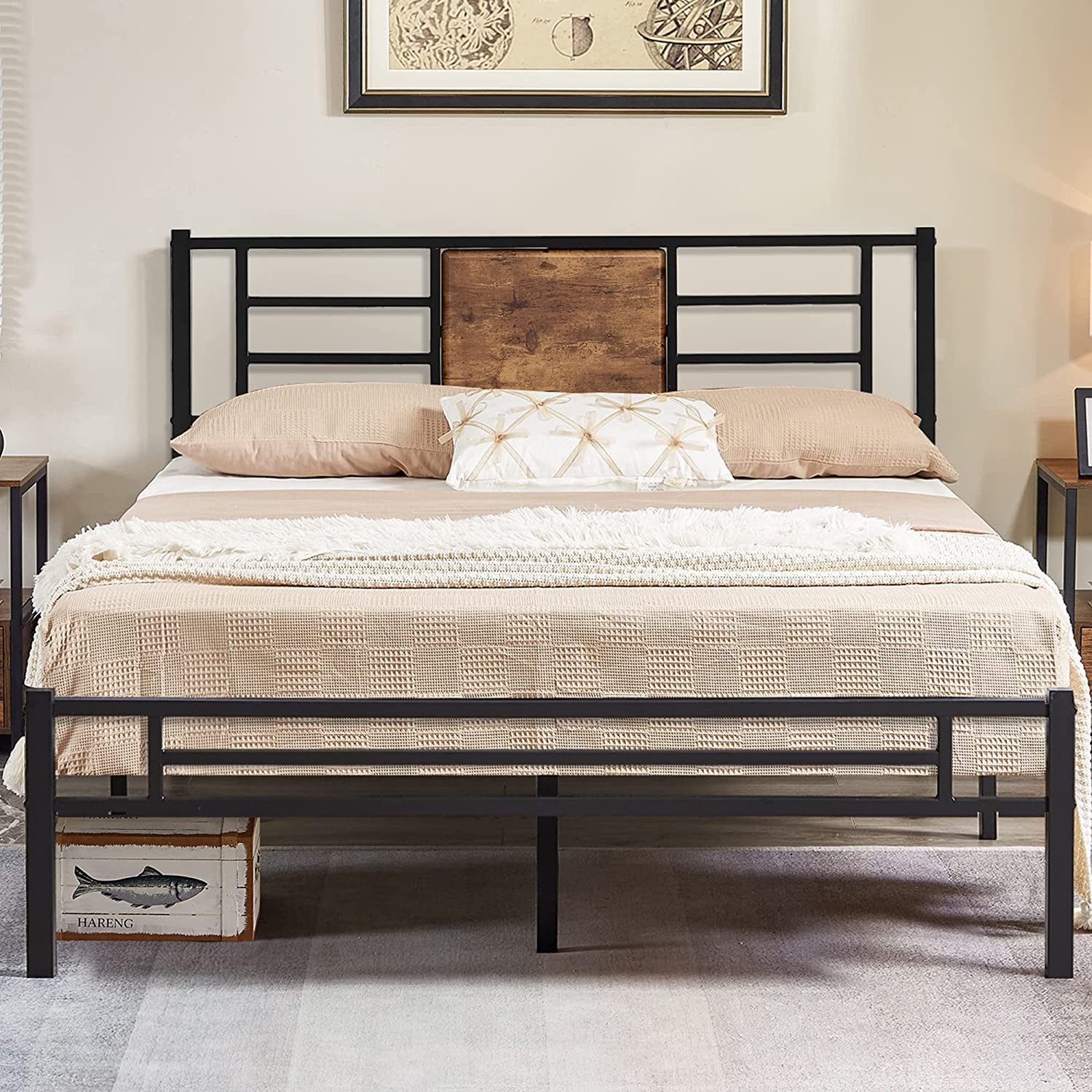 MANXING Queen Platform Bed Frame with Headboard, HeavyDuty Mattress