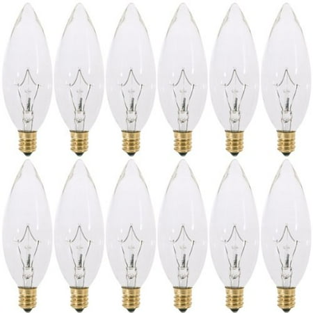 - (12 Pack) 40 Watt Clear Candelabra Base (E12) Torpedo Tip 120V Chandelier