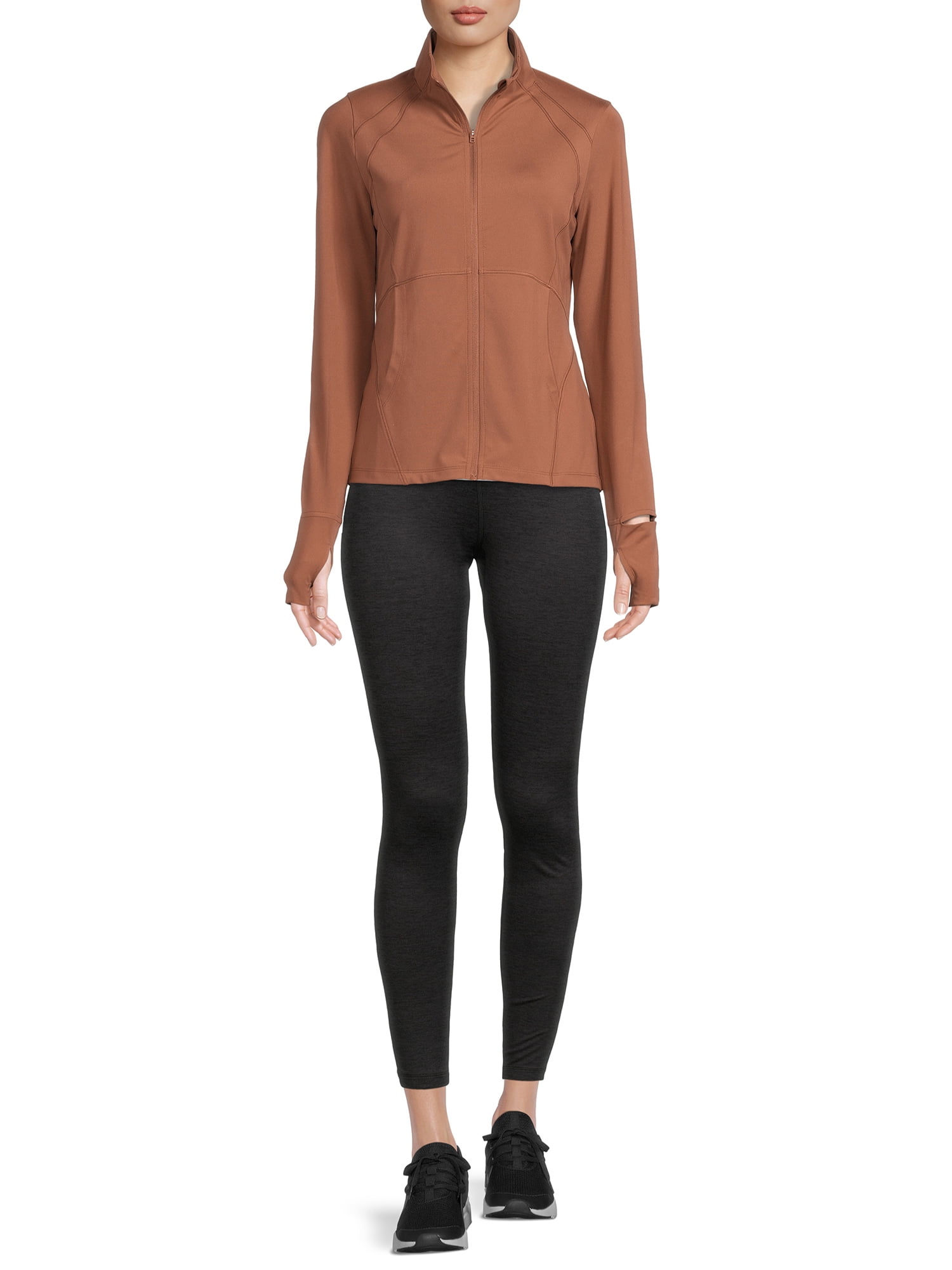 Avia Women's Active Full Zip Long Sleeve Jacket with Thumbholes and Sport Watch Opening