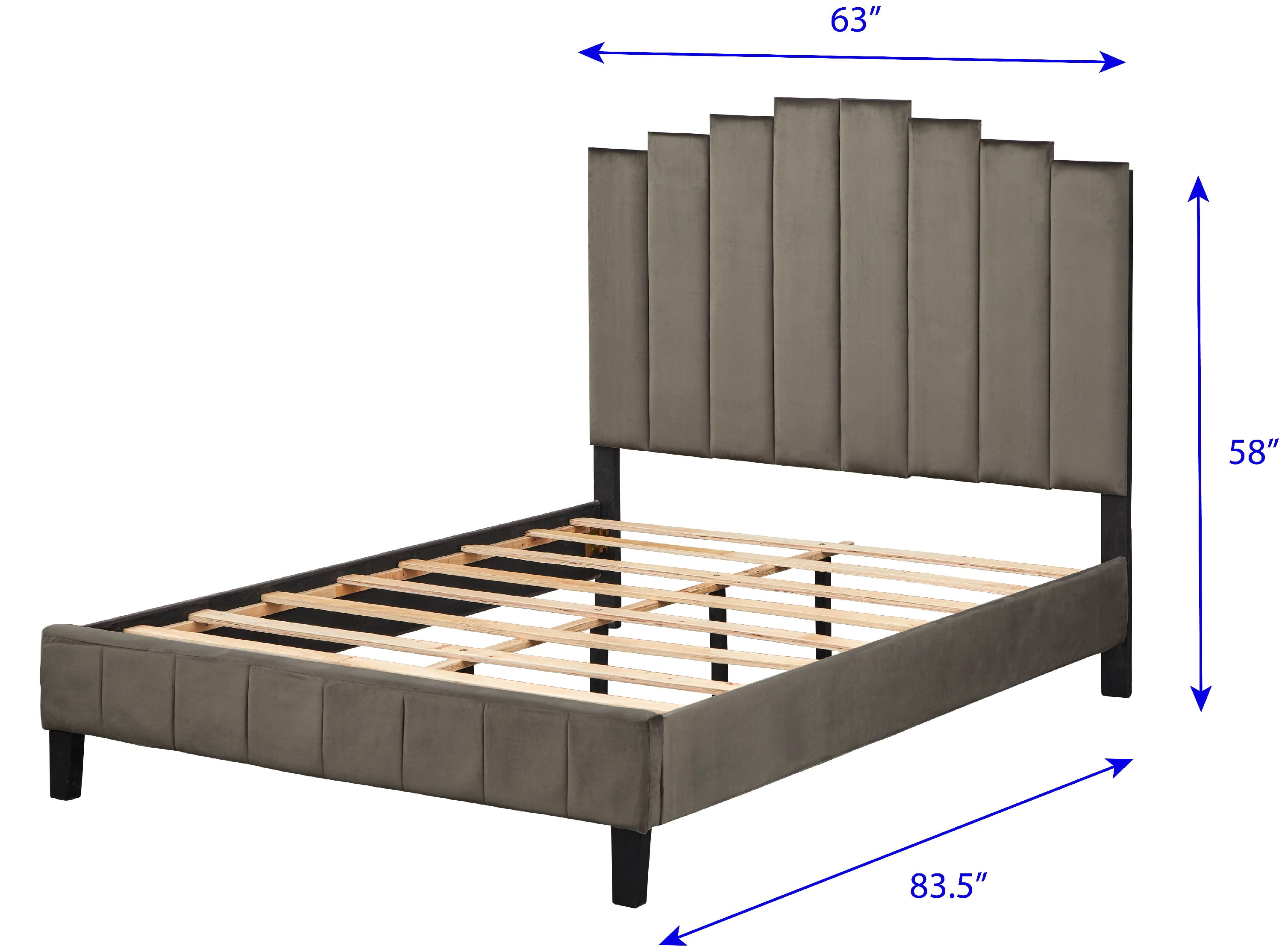 TMS Deco Modern Queen Velvet Panel Bed, Dark Gray