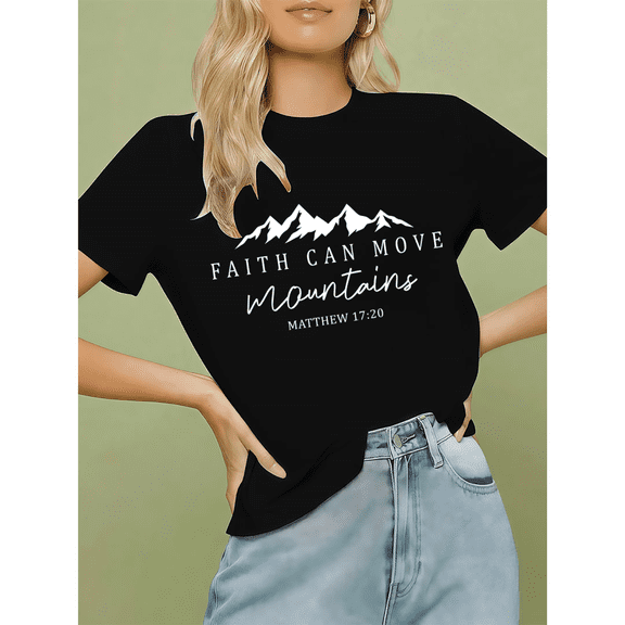 Black Print Tshirt Graphic Tees Shirts S-5XL Faith Can Move Mountains Laidback Daily Tops
