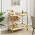 thumbnail image 3 of 2-Tier Gold Bar Cart with Wine Rack and Glass Holder, Rolling Serving Cart with White Marble Finish Top and Guardrails, Mobile Liquor Trolley for Home, Kitchen, Dining Room, Party, 3 of 8
