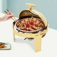 thumbnail image 4 of Roll Top Chafing Dish for Buffet, 6L/6.34Qt Stainless Steel Round Chafer, Food Warmer with Fuel Holder for Party Wedding Banquet Event(Gold), 4 of 18