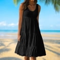 thumbnail image 4 of Vestido De Tirantes Sencillo Vestido plisado informal para mujer, vestido hasta la rodilla con cuello redondo, ropa de playa, vestido veraniego con dobladillo ancho Cgtredaw Negro 4Xl para Mujer, 4 of 6