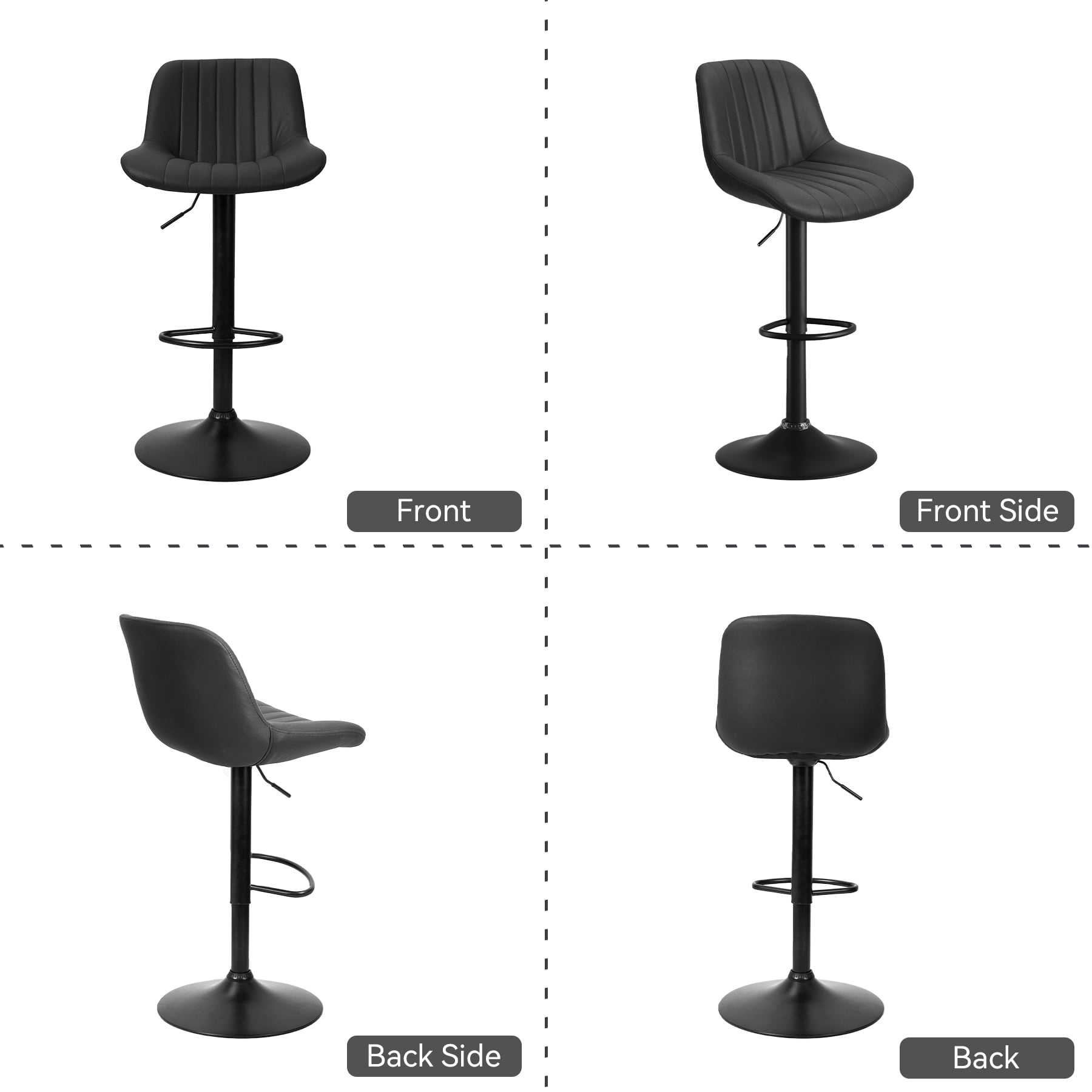 Hawsaiy Adjustable Bar Stools Set of 2, Swivel Counter Height Bar Chairs with Back, Modern Technical Fabric Barstools for Kitchen Island & Home, Black