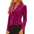 thumbnail image 4 of INSPIRE CHIC Women's Printed Business Office One Button Crop Metallic Star Velvet Blazer L Hot Pink-Star, 4 of 6
