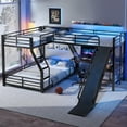 thumbnail image 2 of L-Shaped Twin over Full Bunk Bed with Twin Size Loft Bed,Metal Triple Bunk Bed with Slide and USB Ports, Space-saving and Noise-free Design, Black, 2 of 13