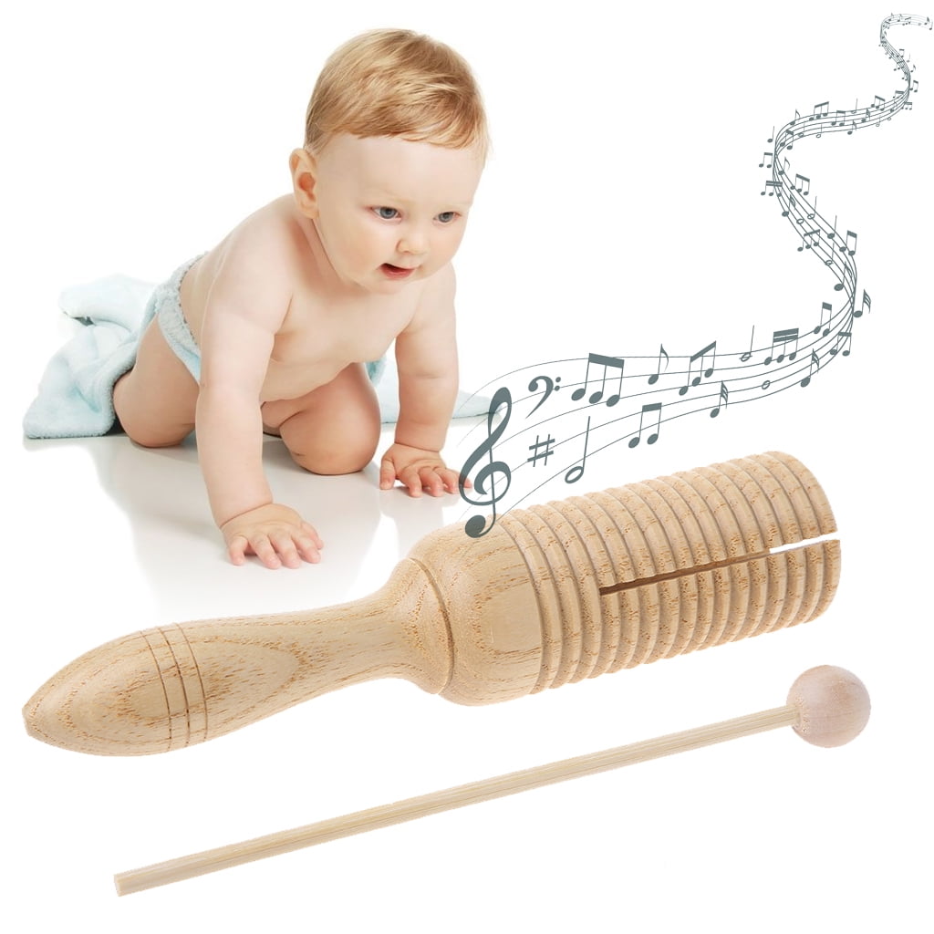 Guiro Tone Block wood natural finish *NEW* kids percussion with wood beater 