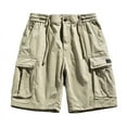 thumbnail image 2 of EQWLJWE Mens Cotton Cargo Shorts Elastic Waist Drawstring Zipper Shorts Outdoor Lightweight Shorts with Multi Pockets Khaki M, 2 of 9