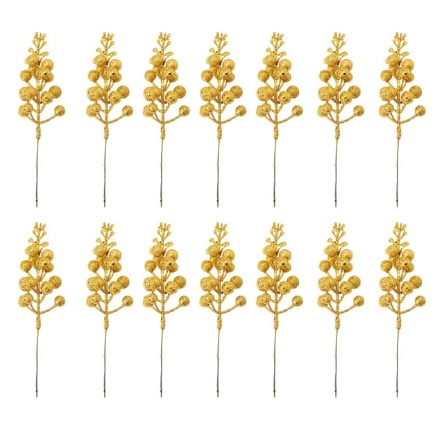 14 Pieces Christmas Tree Flower Decoration Craft Wedding Holiday Garland Wreath Ornament Multi-purpose Accessory Office Party Gold