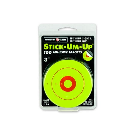 Thompson Target Stick-Um-Up 3in Adhesive Targets In Re-Close Container 100 Pack Green Extra Small