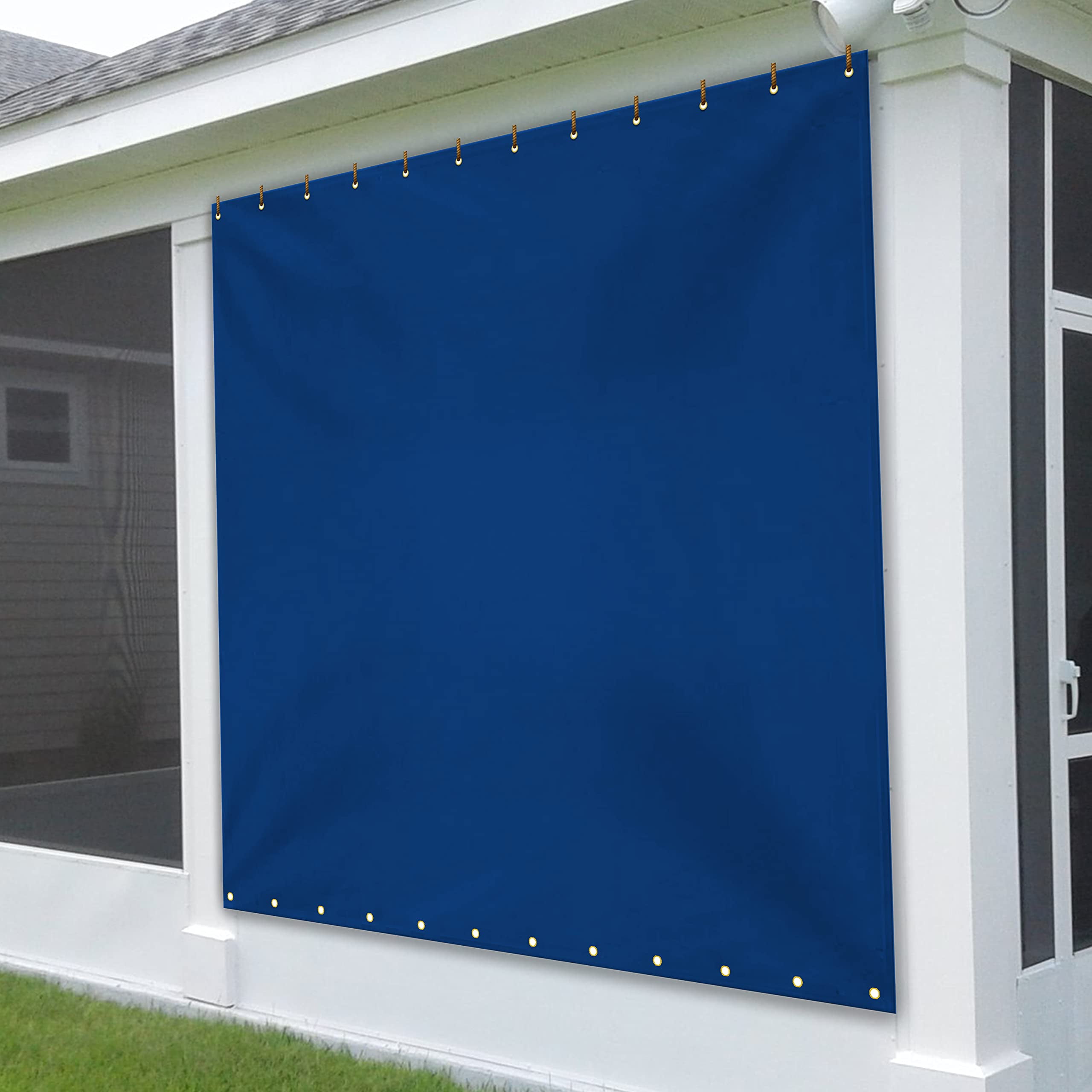 COVERS&ALL Outdoor Vinyl Curtain, 18 Oz Tarp Tuff Waterproof & UV Resistant Material with Rustproof Grommets, Multipurpose Ideal for Outdoors and Indoors (4' H x 7' W Feet, Blue)