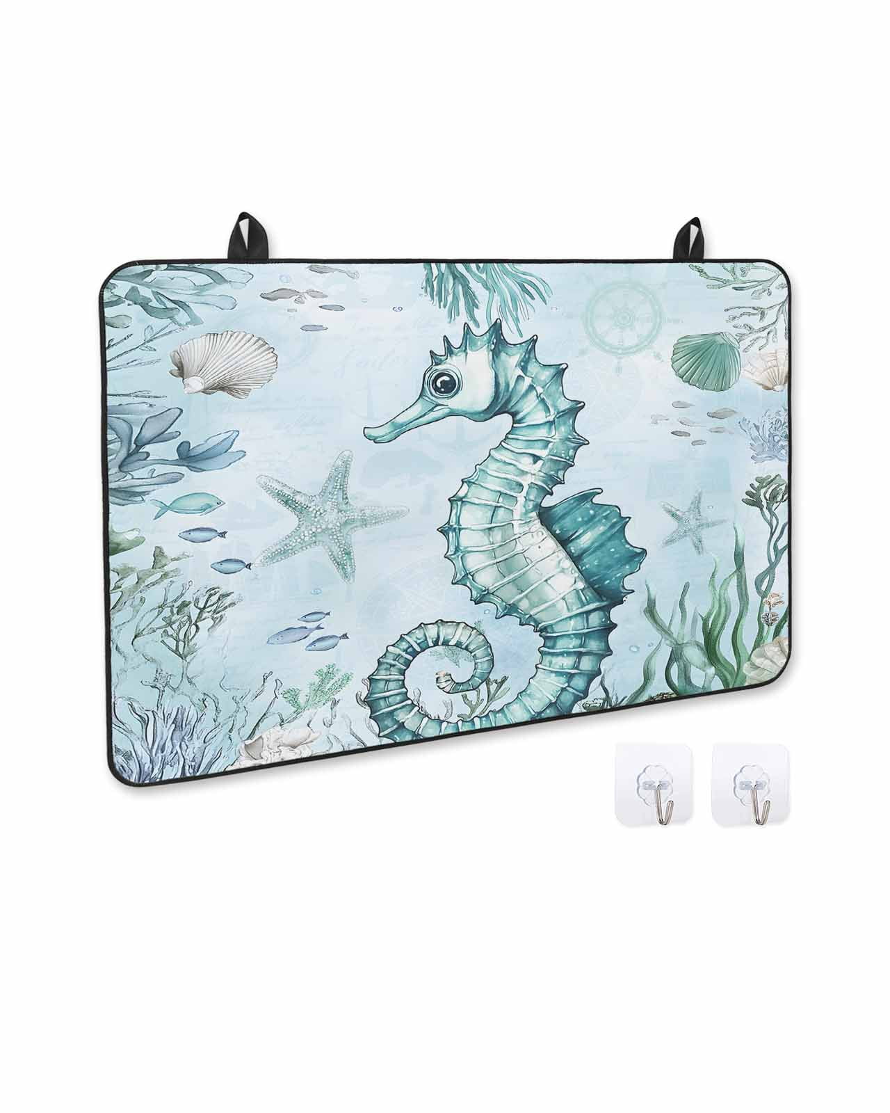 nqOlkjepod Large Induction Cooktop Protector Mat 24"x21", Coastal Seahorse Stove Top Covers for Electric Stove, Ocean Nautical Starfish Seashells Coral Stove Burner Cover Mats, Glass Top Stove Cover