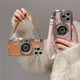 thumbnail image 2 of Japan Korean 3D luxury camera + hand strap couple gift case for iphone 12 14 Pro Max 11 13 Pro Max leather pattern protect cover xuanjing unisex, 2 of 2