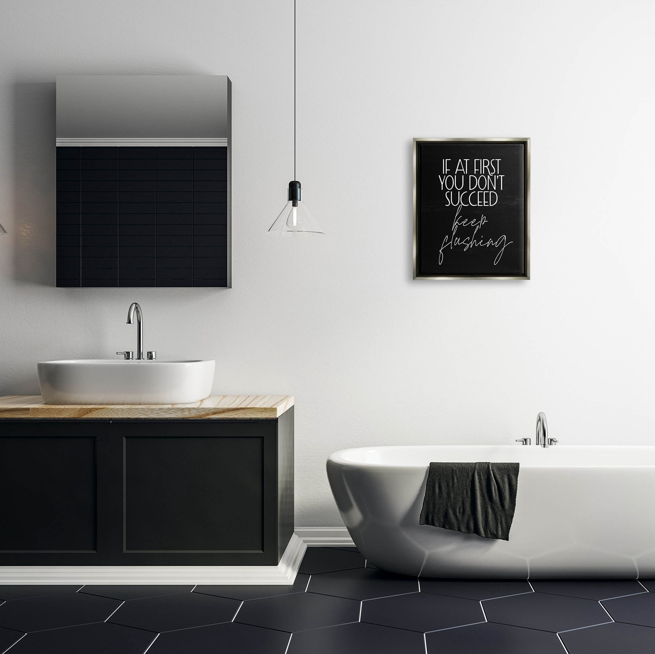 Stupell Industries Keep Flushing Funny Bathroom Graphic Art Luster Gray Floating Framed Canvas Print Wall Art, Design by Lil' Rue