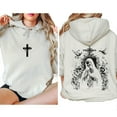 thumbnail image 4 of Virgin Mary Hoodie – Double Sided Religious Pullover with Cross Pattern, Trendy Catholic Faith Based Hoodie, Unisex Spiritual Streetwear, 4 of 7
