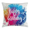 Birthday Decorations Throw Pillow Cushion Cover, Watercolor Splash Painting Artwork with Birthday Message Hand Written, Decorative Square Accent Pillow Case, 20 X 20 Inches, Multicolor, by Ambesonne