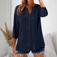thumbnail image 5 of Endives Womens Tops Cotton Linen Button Down Shirts V Neck Pleated Casual Loose Blouses Roll Up Sleeve Shirt Spring Summer, 5 of 6