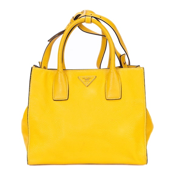 Pre-Owned Prada Yellow Cabas Tote Handbag Vitello Daino Leather