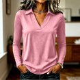 thumbnail image 2 of Trgacdwlo Womens Polo Shirts V Neck Collared Long Shirts for Women Basic Summer Loose Business Casual Tops for Women Pink M, 2 of 8