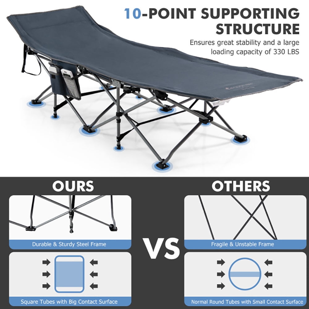 Aimee Lii Folding Retractable Travel Camping Cot with Mattress and Carry Bag, Outdoor Portable Camping Bed for Sleeping Hiking Travel, Blue