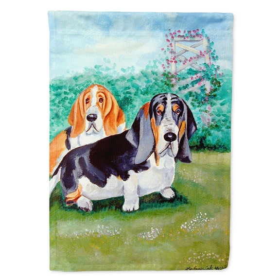 Carolines Treasures 7061-FLAG-PARENT Basset Hound Double Trouble Flag  multicolor
