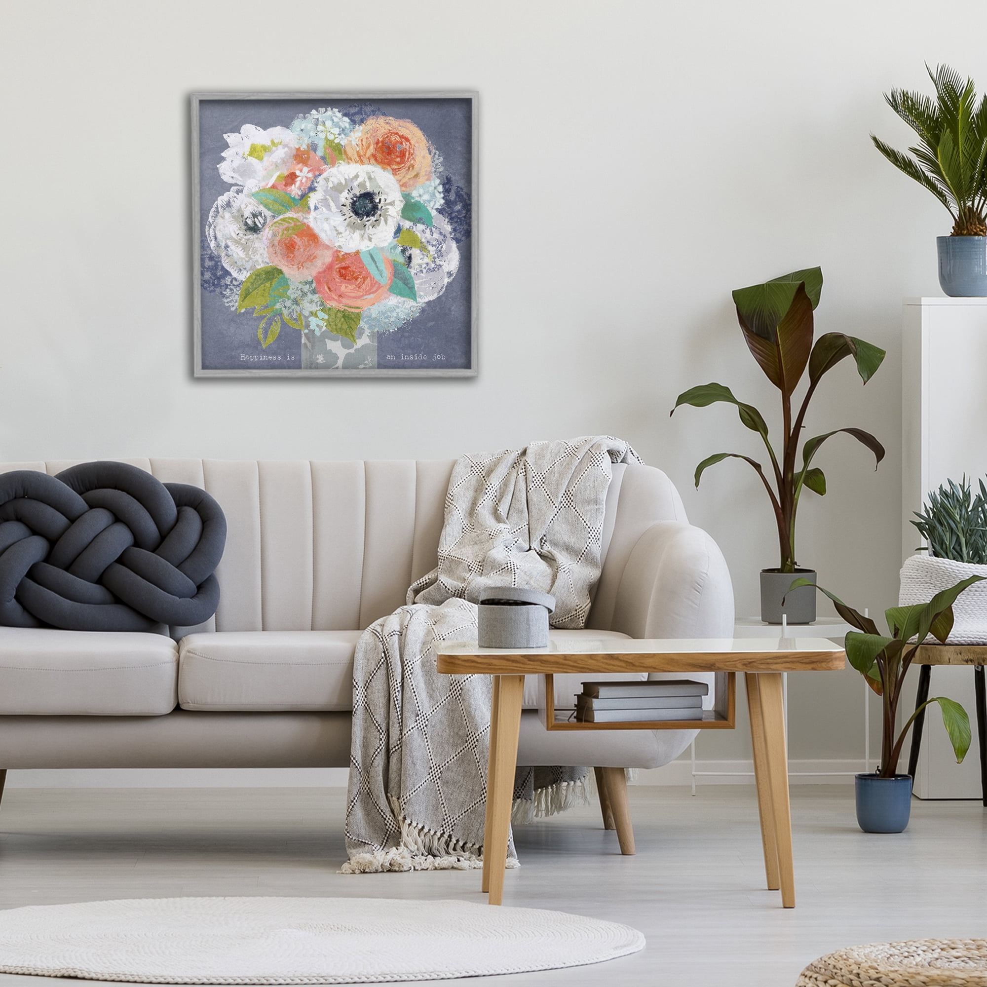 Stupell Industries Happiness Is An Inside Job Gray Framed Giclee Art, design by Suzanne Nicoll