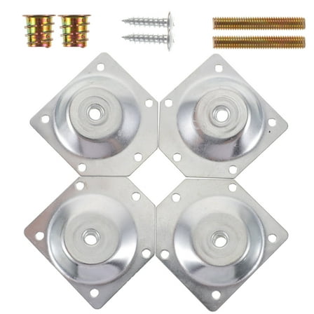 HOMEMAXS  4 Pcs Nut Set Slanted Furniture Leg Mounting Plate Angled Silver