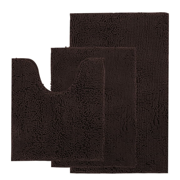 AOACreations Bathroom Rugs Luxury Ultra Soft Chenille Bath Mat 3 Piece Set, Dark Brown