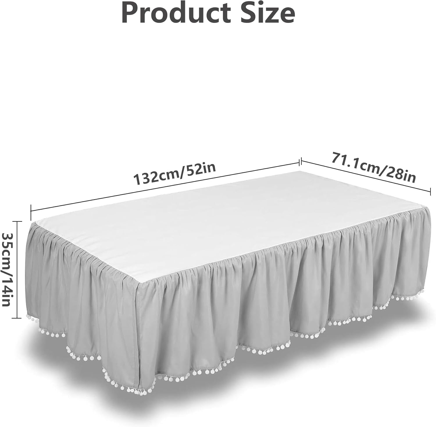 Ruffled Crib Skirt with Pompoms:Crib Bed Skirt with 14" Drop,Mini Crib Bedding Toddler Skirt,Baby Crib Accessories for Baby Boys Girls,28" X 52" (Gray)