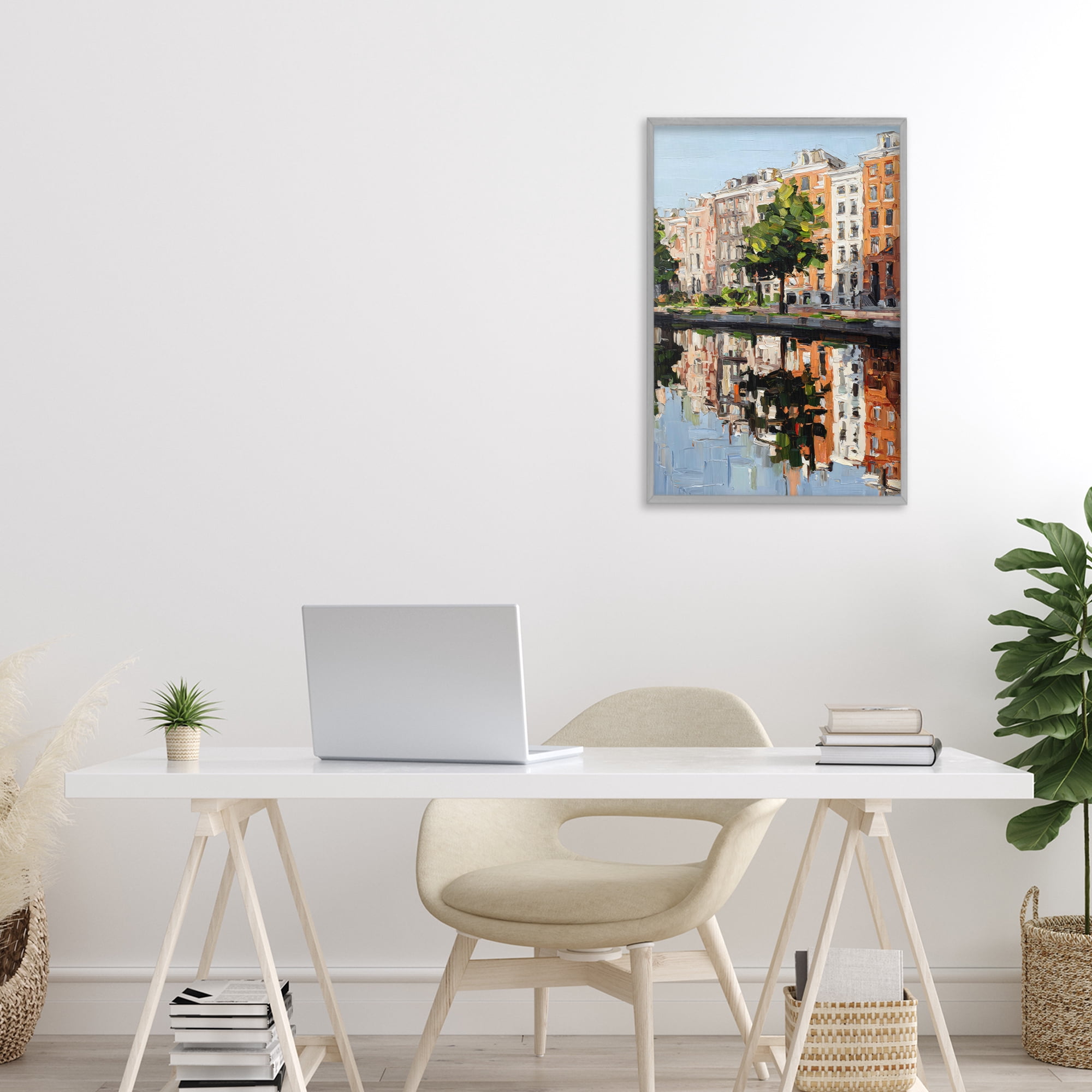 Stupell Industries Waterside Apartments on Canal Gray Framed Giclee Art, design by Petal Prints Design