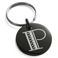 thumbnail image 1 of Stainless Steel Letter P Initial Metro Retro Monogram Engraved Small Medallion Circle Charm Keychain Keyring, 1 of 1