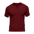 thumbnail image 7 of UVEASISHA Business Casual Henley Shirts for Men Ribbed Short Sleeve Collarless Tee Slim Fit Comfy Button Up T-Shirt Solid Color Office Shirt Wine 4XL, 7 of 7