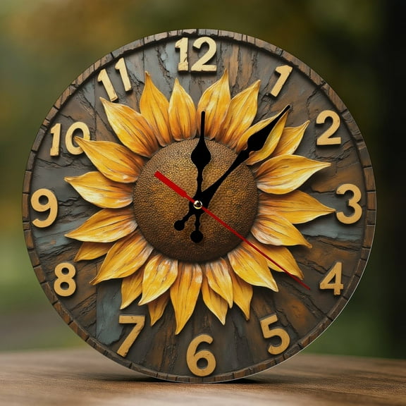 Wall Clock Decorative - Retro Sunflowers Print 2D Vintage Wall Clocks Battery Operated Silent Non-Ticking for Bedroom, Living Room, Kitchen, Office, Classroom, 10 Inch