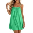 thumbnail image 2 of ClodeEU Women's Crewneck Sleeveless Spaghetti Strap Mini Dress ,Solid Color Casual Summer Loose Vacation Dress Green,Women's Plus XL, 2 of 7