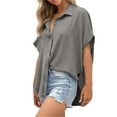 thumbnail image 2 of TODOZO Womens Blouses Casual Tops Batwing Sleeve Slit Hem Pocket Patched Shirt Work T Shirts Loose Fit V-Neck Tunic Top Button Down Shirt Vacation Outfits Shirt Dress Oversize Collared Shirt, 2 of 8