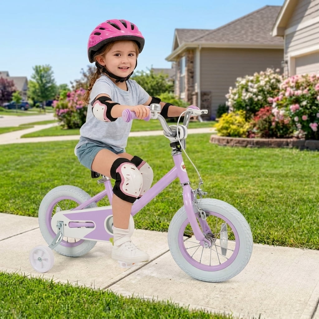 Redsmile Kids Bike 12 Inch with Adjustable Seat and Training Wheels for Boys Girls Ages 3-8, Stars & Moon Design Children Bicycle with Front Handbrake, Kids Bicycle 12in, Purple