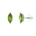 thumbnail image 2 of 1 Ct Marquise Cut Studs Green Natural Peridot 18K White Solid Solid Gold Everyday Dainty Earrings Screw Back, 2 of 7
