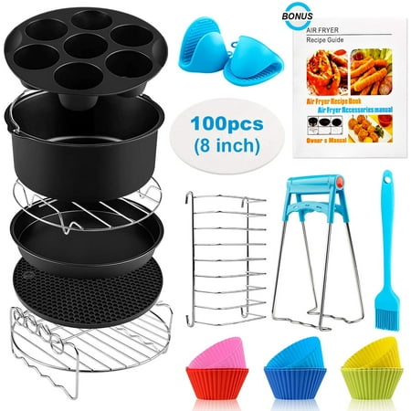 

Air Fryer Accessories XL 8 Inch Set Of 17 For Gowise USA Phillips Ninjia Cosori Cozyna 4.2QT 5.3QT 5.5QT 5.8QT Deep Air Fryer with Recipes Cookbook and 12 Silicone Muffin Cups Universal Accessories
