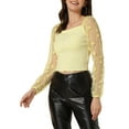 thumbnail image 4 of INSPIRE CHIC Women's Casual Square Neck Star Print Mesh Sheer Long Sleeve Textured Crop Top, 4 of 5