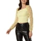 thumbnail image 4 of INSPIRAR CHIC Blusa Casual de Cuello Cuadrado para Mujeres con Estampado de Estrellas, Manga Larga de Malla Transparente, Texturizada, Corte Corto, Amarillo, Talla S, 4 of 5
